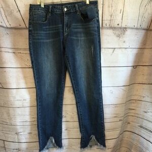 Grace Easy Fit Women's Blue Jeans Cropped Fraying Ankle Size 33